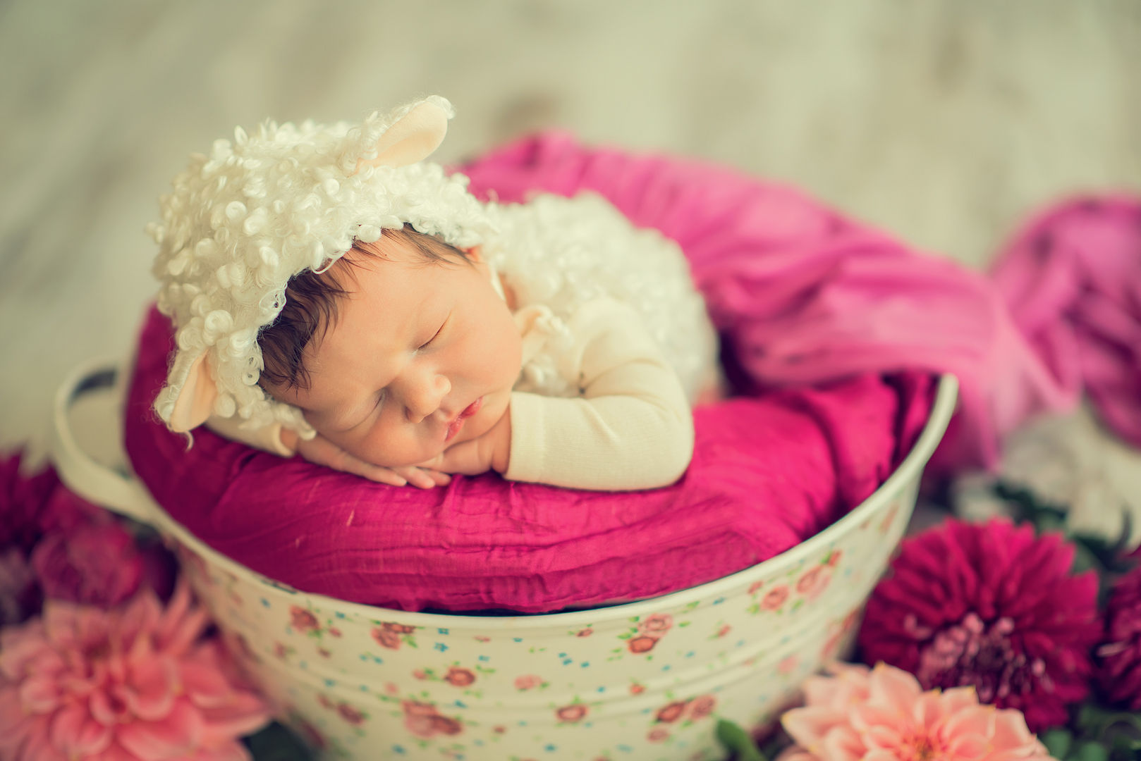 Newborn with props and flowers - styled baby photography