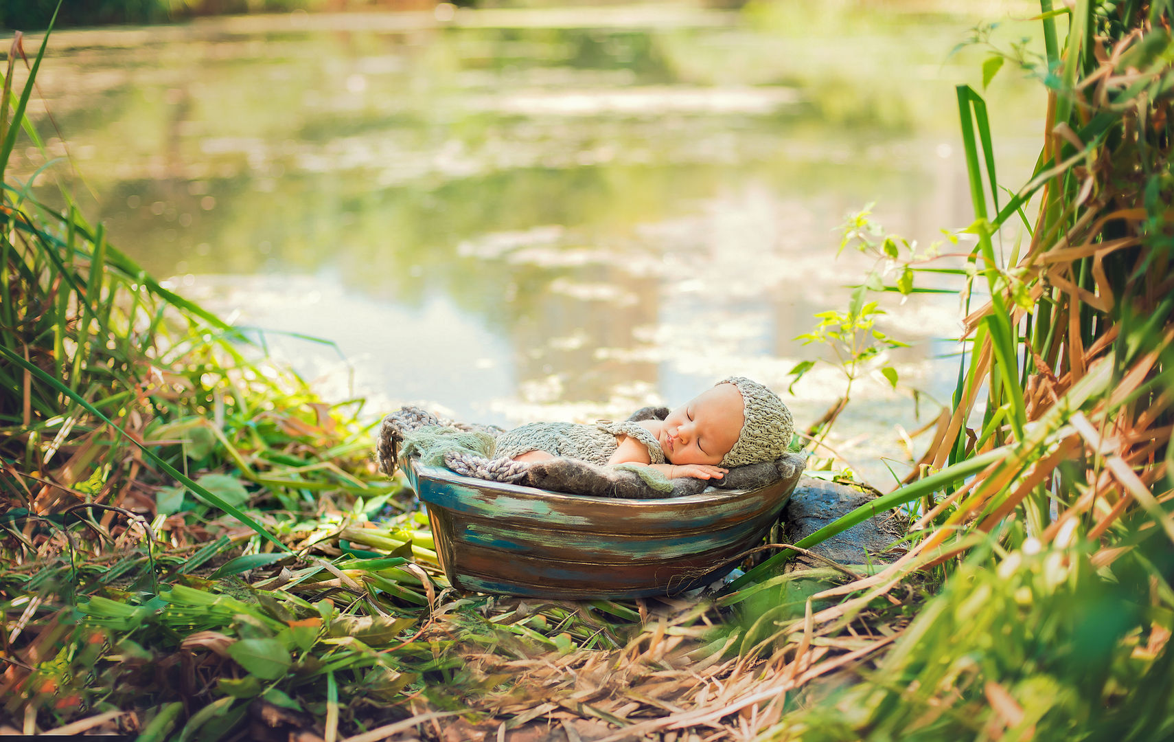 Newborn with props and flowers - styled baby photography