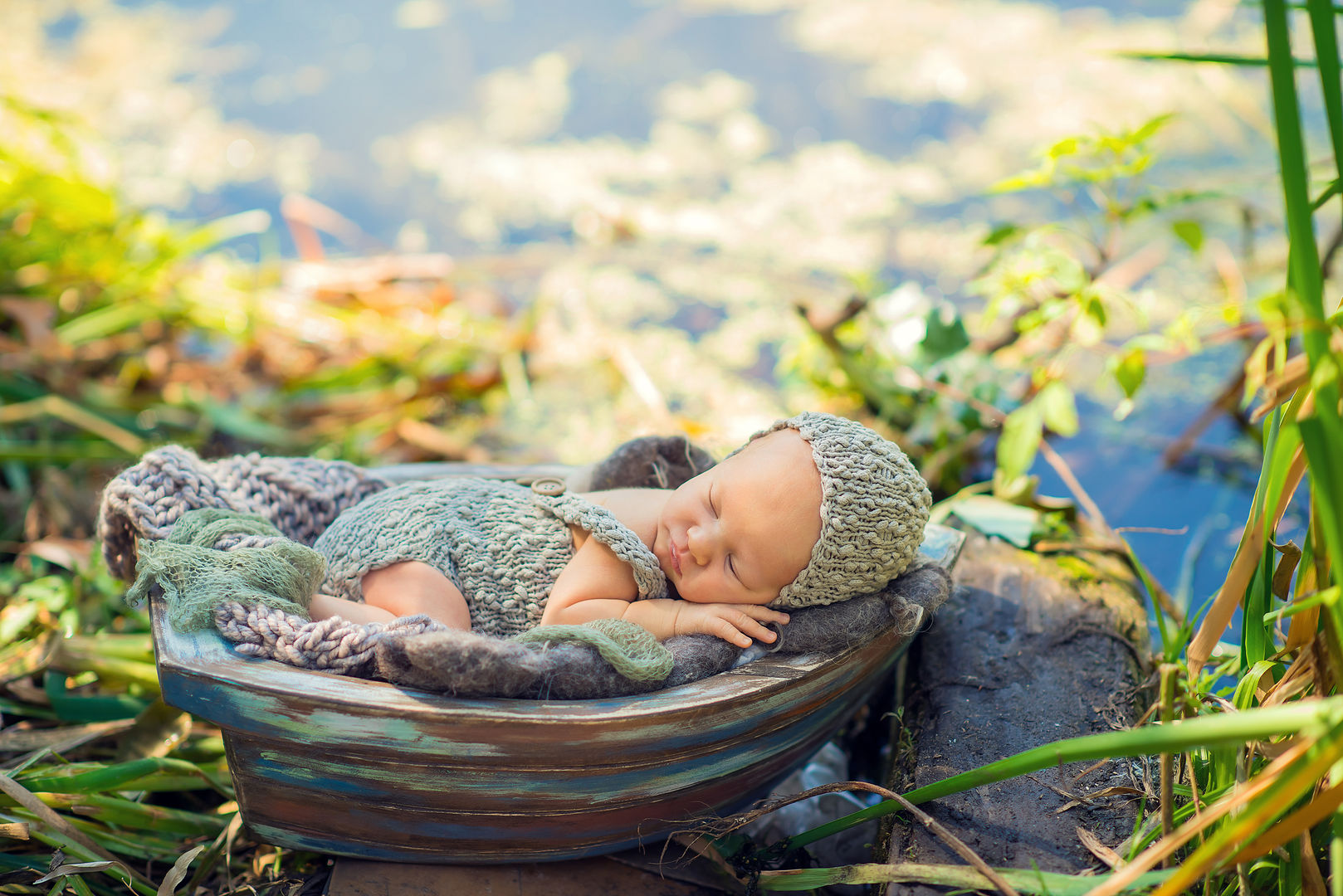 Classic newborn portrait in basket - fine art photography Los Angeles