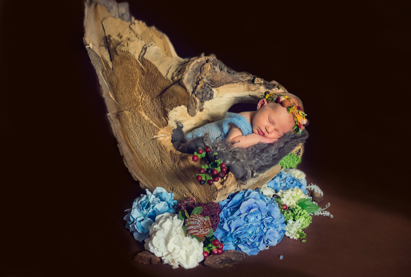 Peaceful newborn in basket - fine art photography Los Angeles