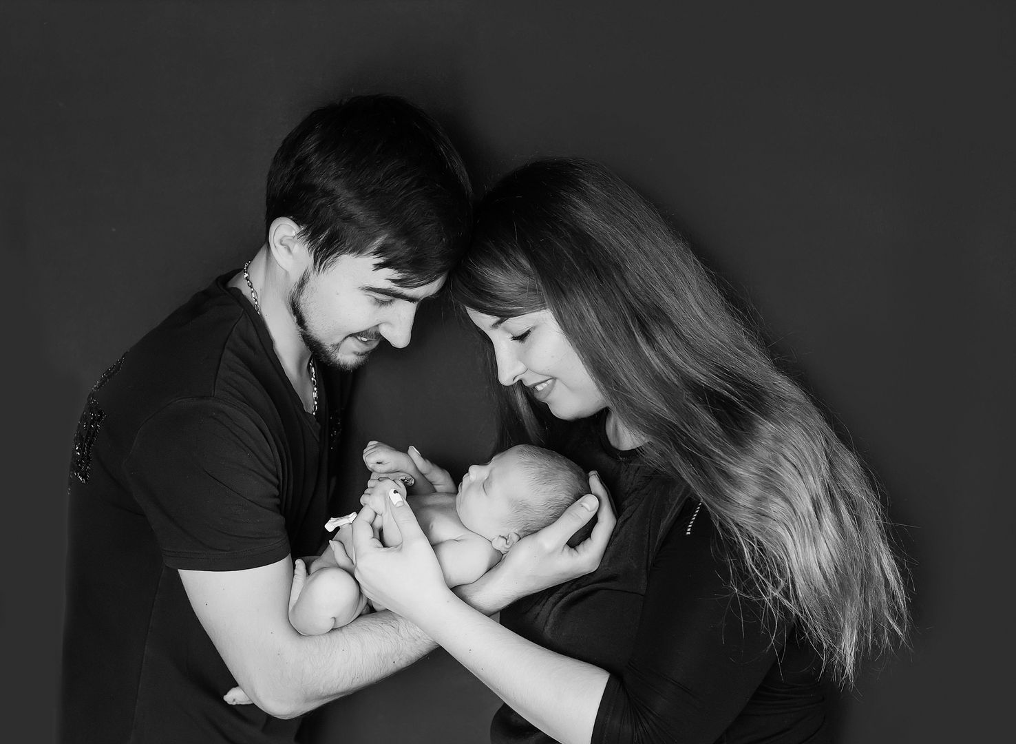 Black and white newborn lifestyle portrait