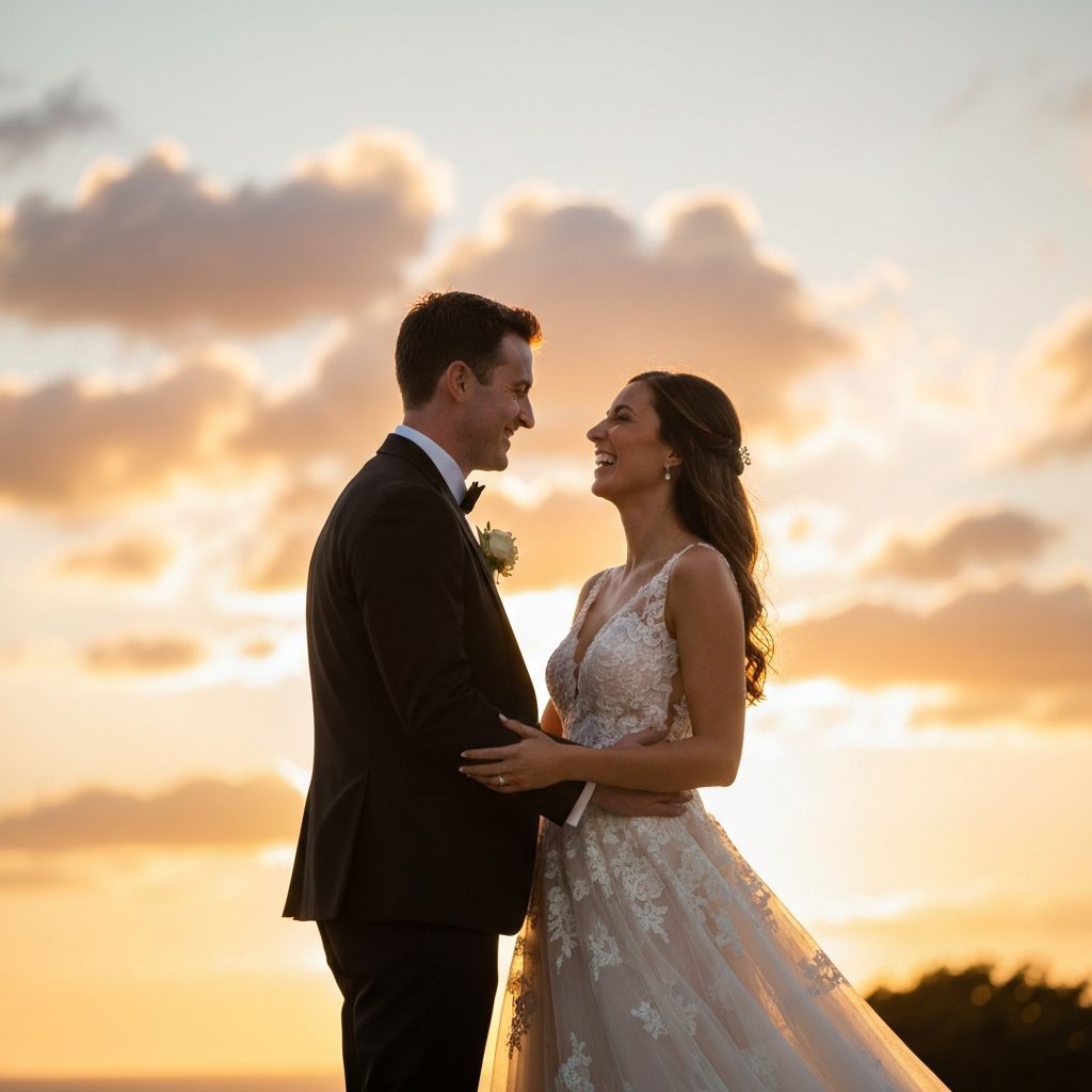 Wedding photography - romantic sunset portrait