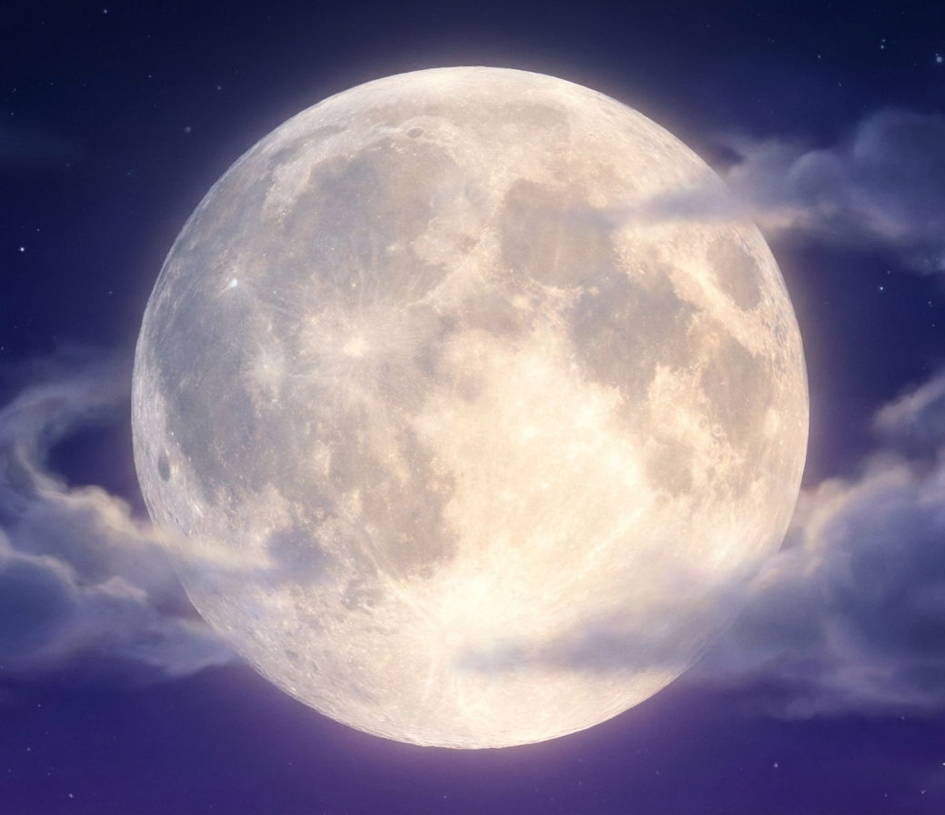 The Moon Left a Lamp On 2 Soft glowing moon surrounded by gentle clouds, symbolizing reassurance and comfort in a bedtime story for adults with anxiety.