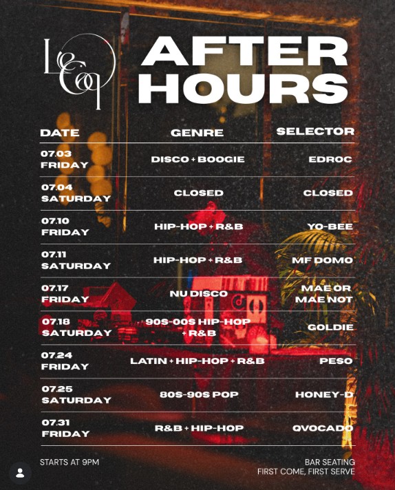 Le Coq After Hours R&B + Hip Hop