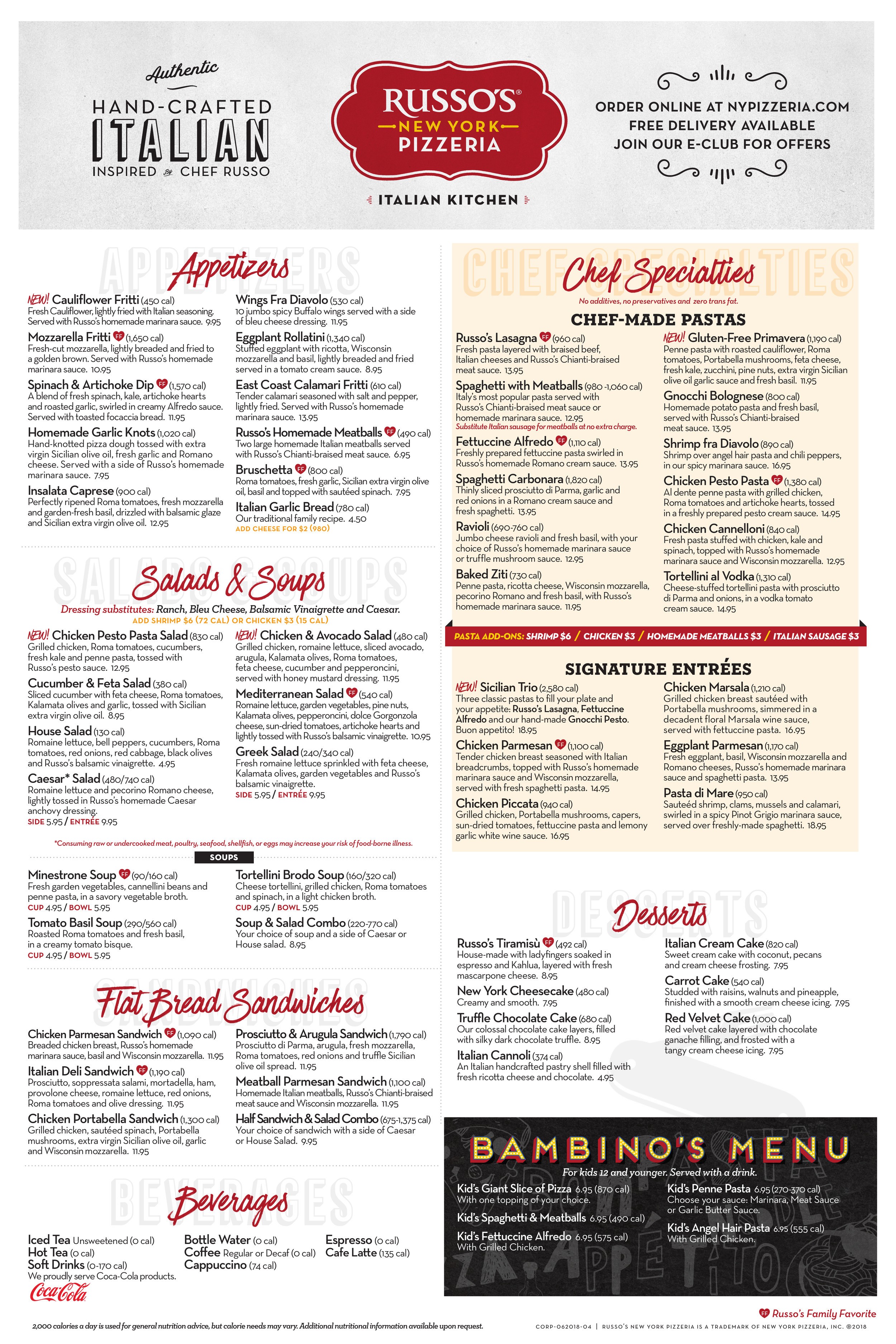 Russo's pizza menu discount