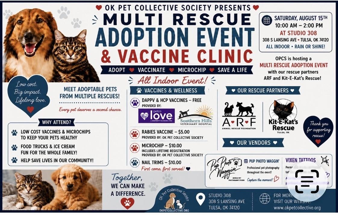 8 15 26 OK Pet Collective Society Presents A Multi Rescue Adopton Event & Vaccine Clinic 10: – 2