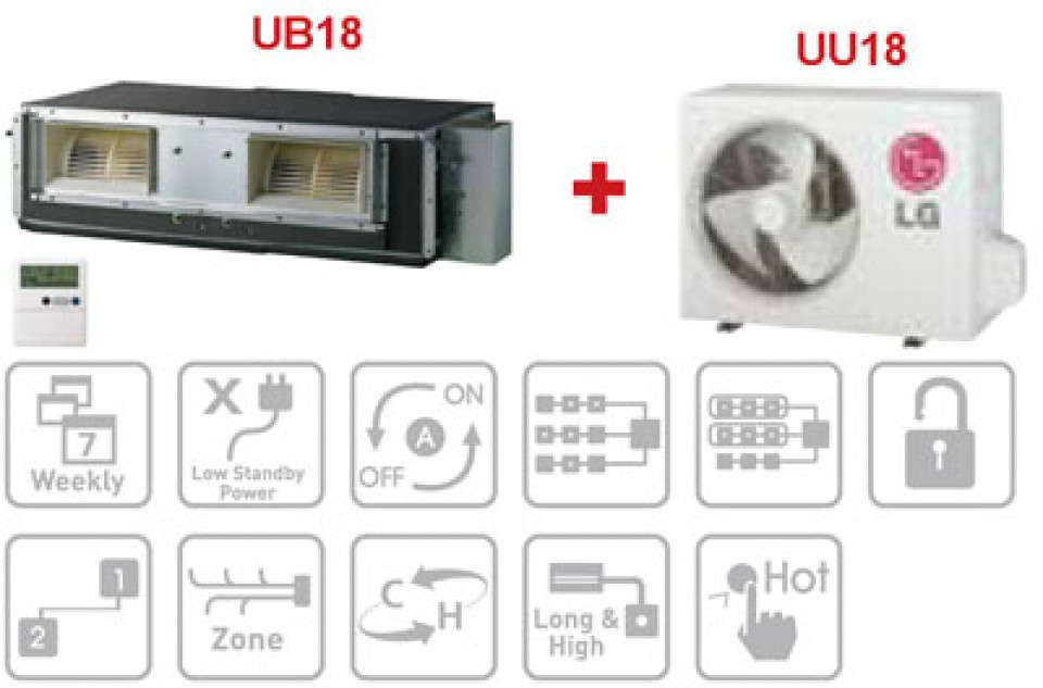 Duct cu distributie prin tubulatura - aparat aer conditionat lg ub36 + uu37 - 36000 btu/h - tip on/off