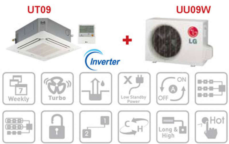 Caseta cu refulare pe 4 directii - aparat aer conditionat lg ut09 + uu09w - 9000 btu/h - inverter dc