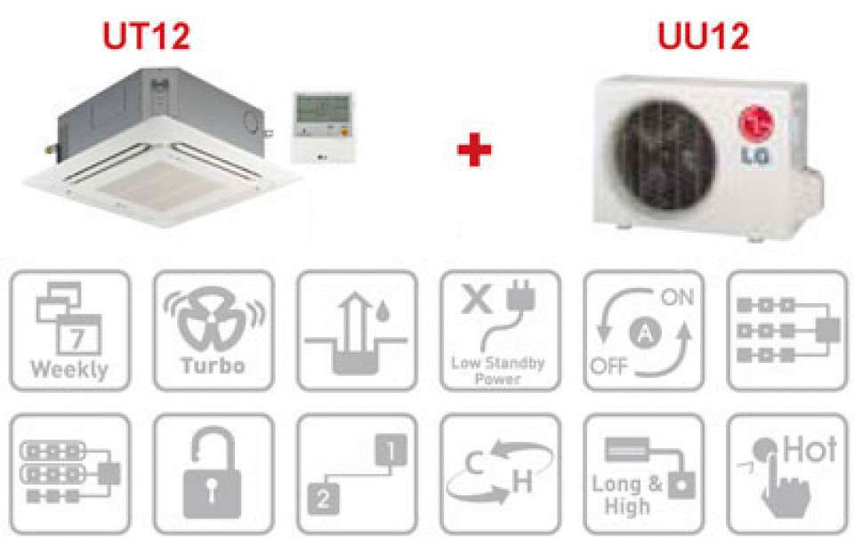 Caseta cu refulare pe 4 directii - aparat aer conditionat lg ut18 + uu18 - 18000 btu/h - tip on/off