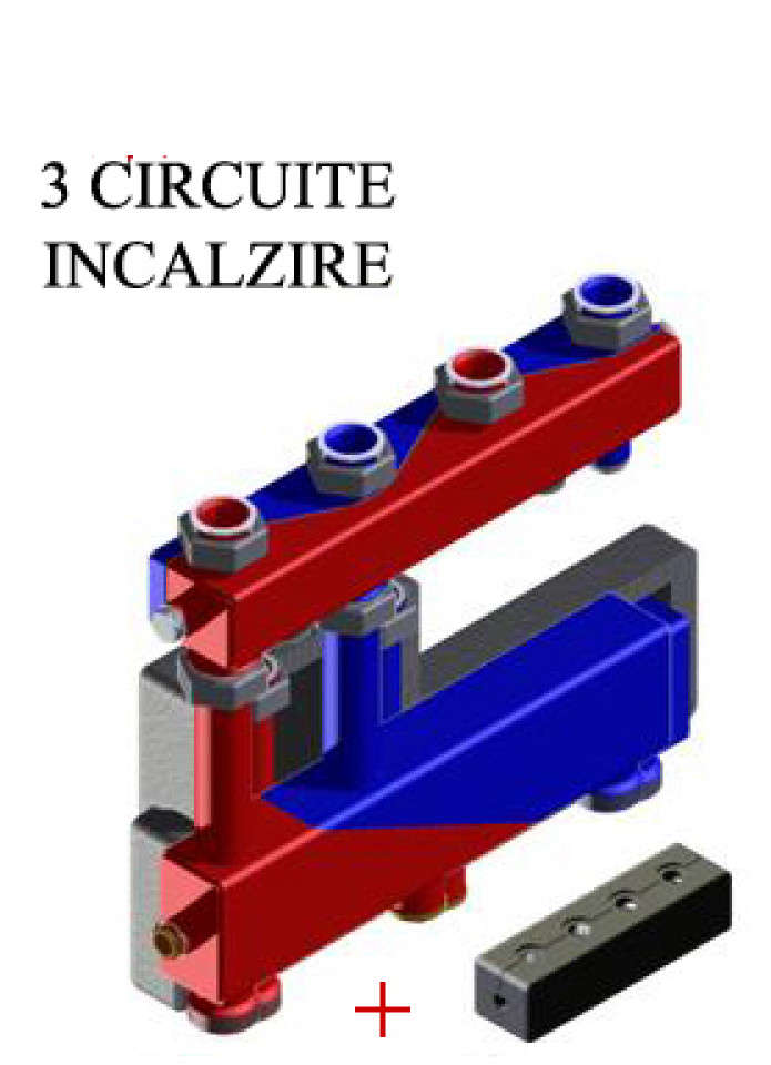 Pachet distribuitoare Sinus Verteiler cu butelii de egalizare - 3 circuite