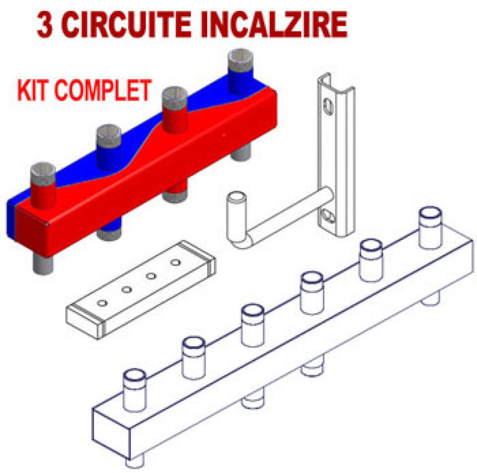 Distribuitoare Sinus 80/60 cu stutu filetat - kit complet - 3 circuite incalzire