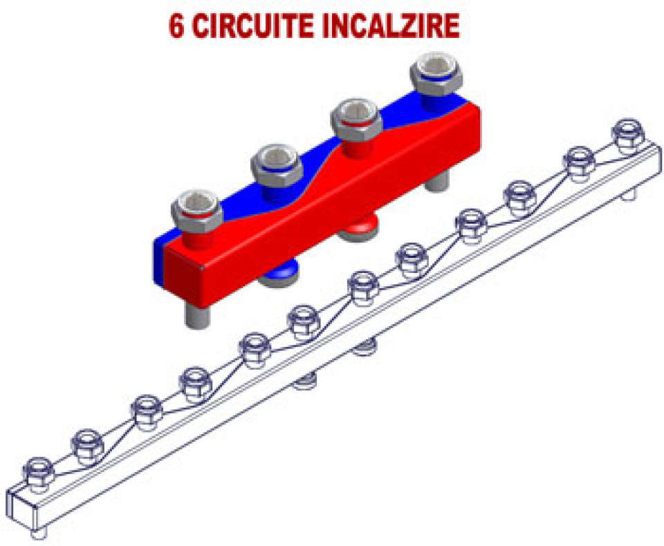 Distribuitoare Sinus 80/60 - 130 mm - 6 circuite incalzire