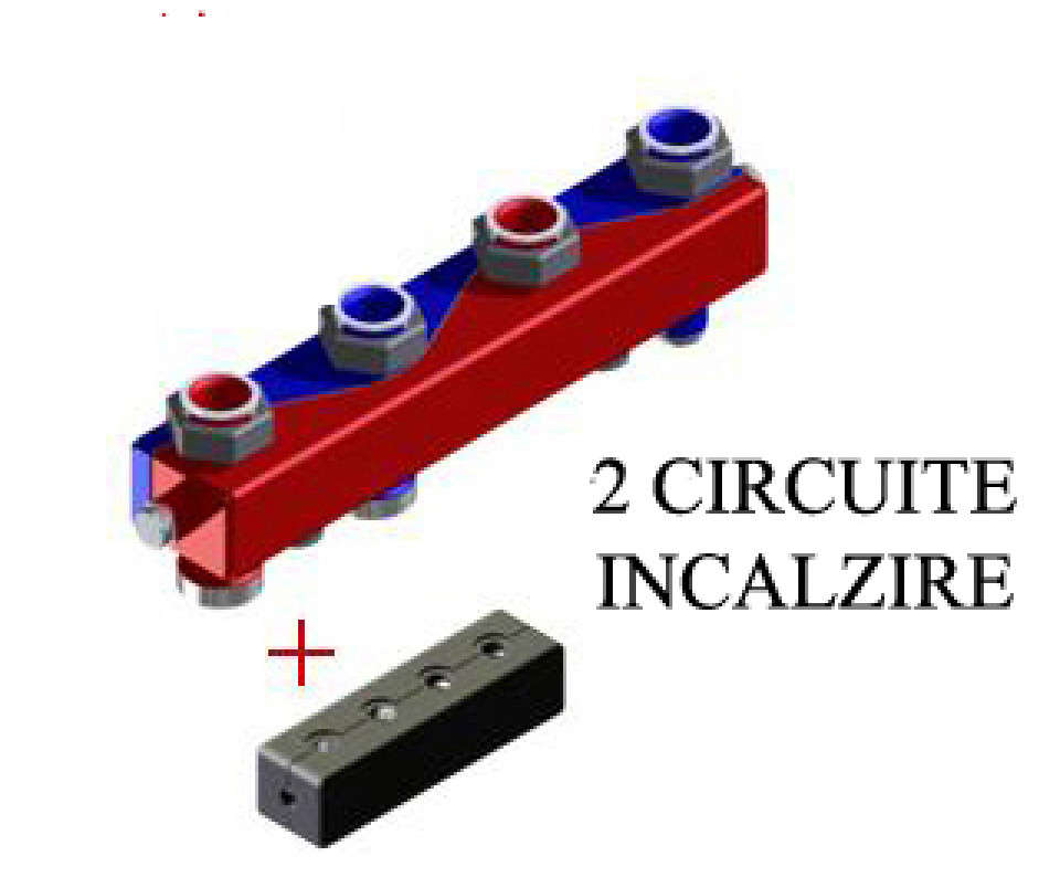 Distribuitoare sinus compacte 80/60 racord olandez 1"1/2 si izolatie - 2 circuite de incalzire