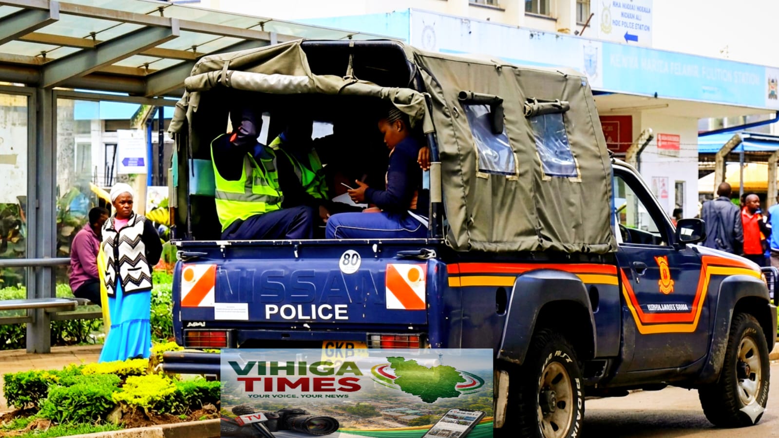 Police at the scene of a fatal stabbing following a market dispute in Muhoroni, Kisumu County