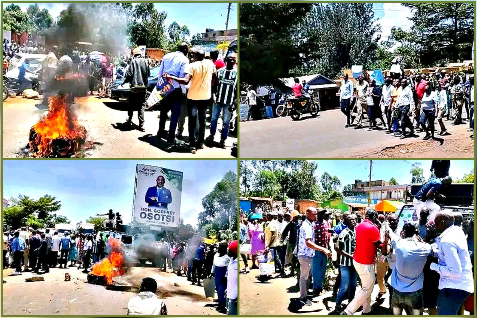 Luanda residents demonstrate along the highway with bonfires protesting Osotsi attack