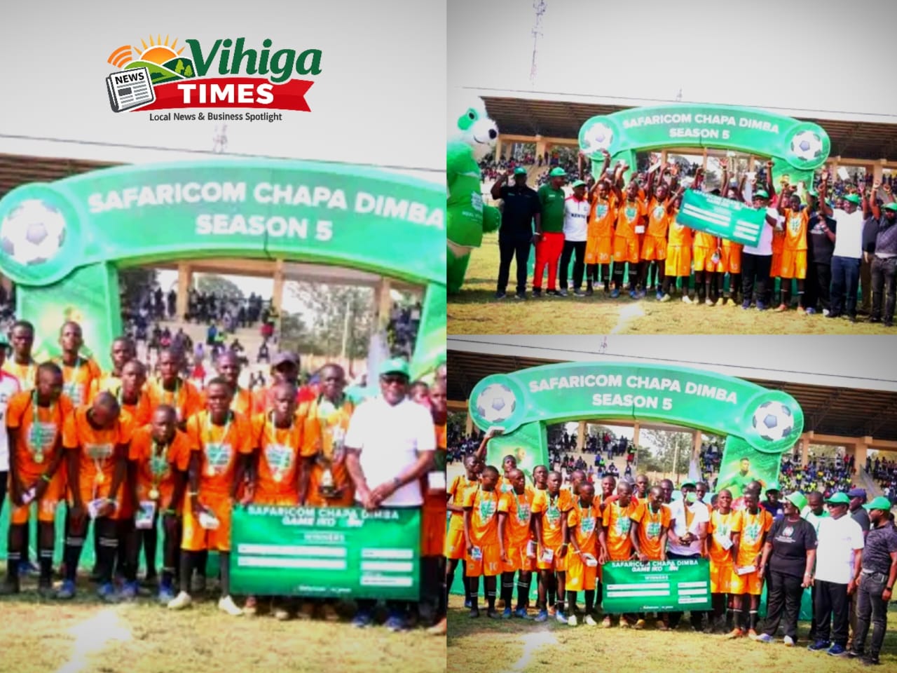 Vihiga Cranes FC players lift Chapa Dimba Western Region trophy in Bungoma