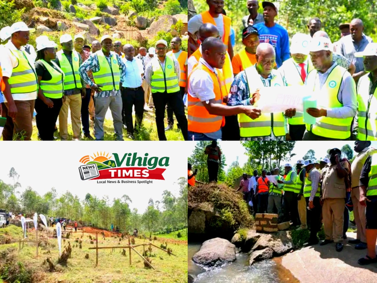 Governor Dr Wilber Ottichilo joins county officials and local residents during the groundbreaking ceremony for the Banja and Hamuyundi irrigation projects in Sabatia Sub-county, symbolically laying the foundation stone to mark the start of construction. Vihiga Times