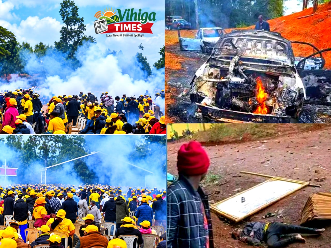 Burnt vehicles after violence at DP Kindiki's UDA meeting in Nembure, Embu County
