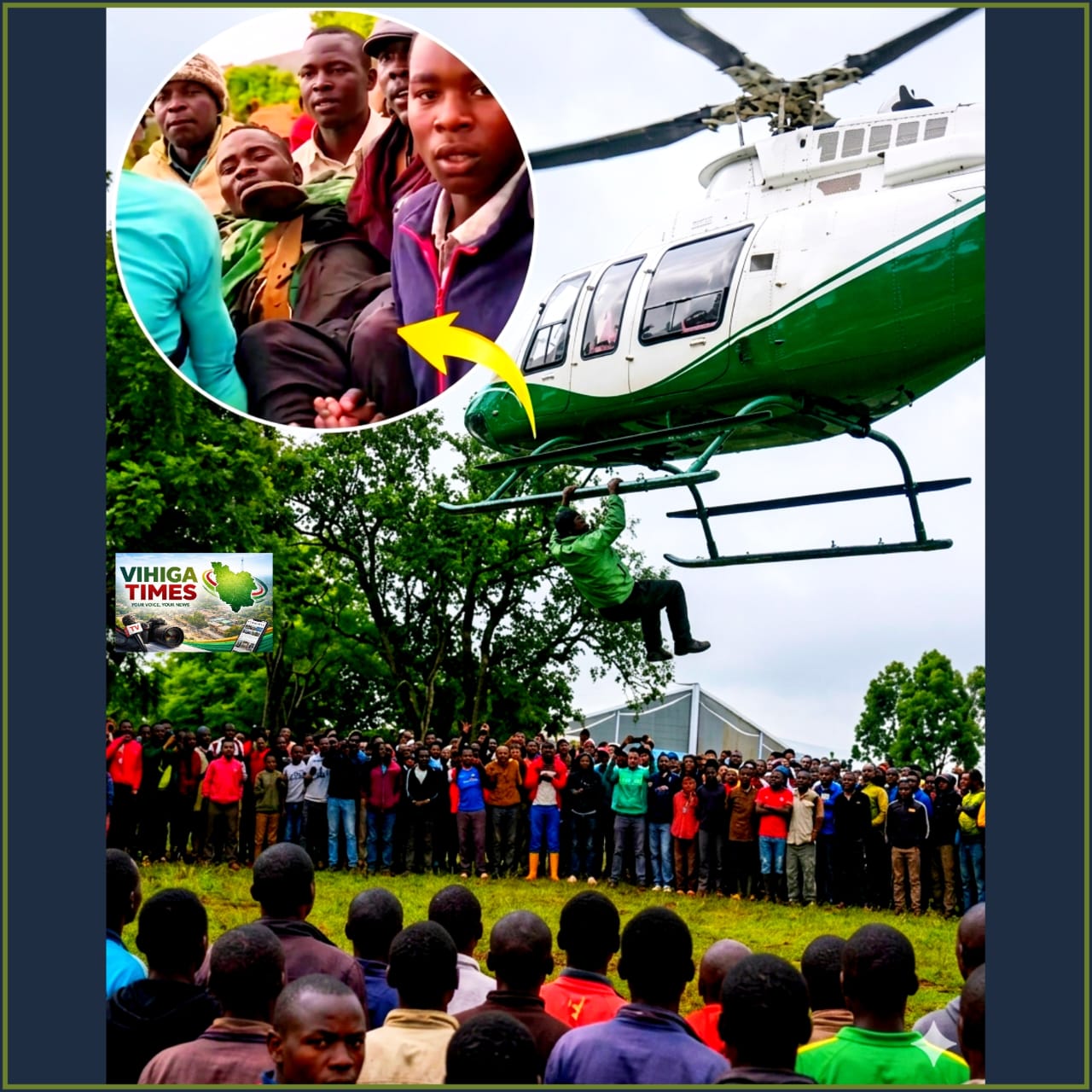 A helicopter in flight during the shocking incident where a man climbed onto it after being denied a ride to Nairobi