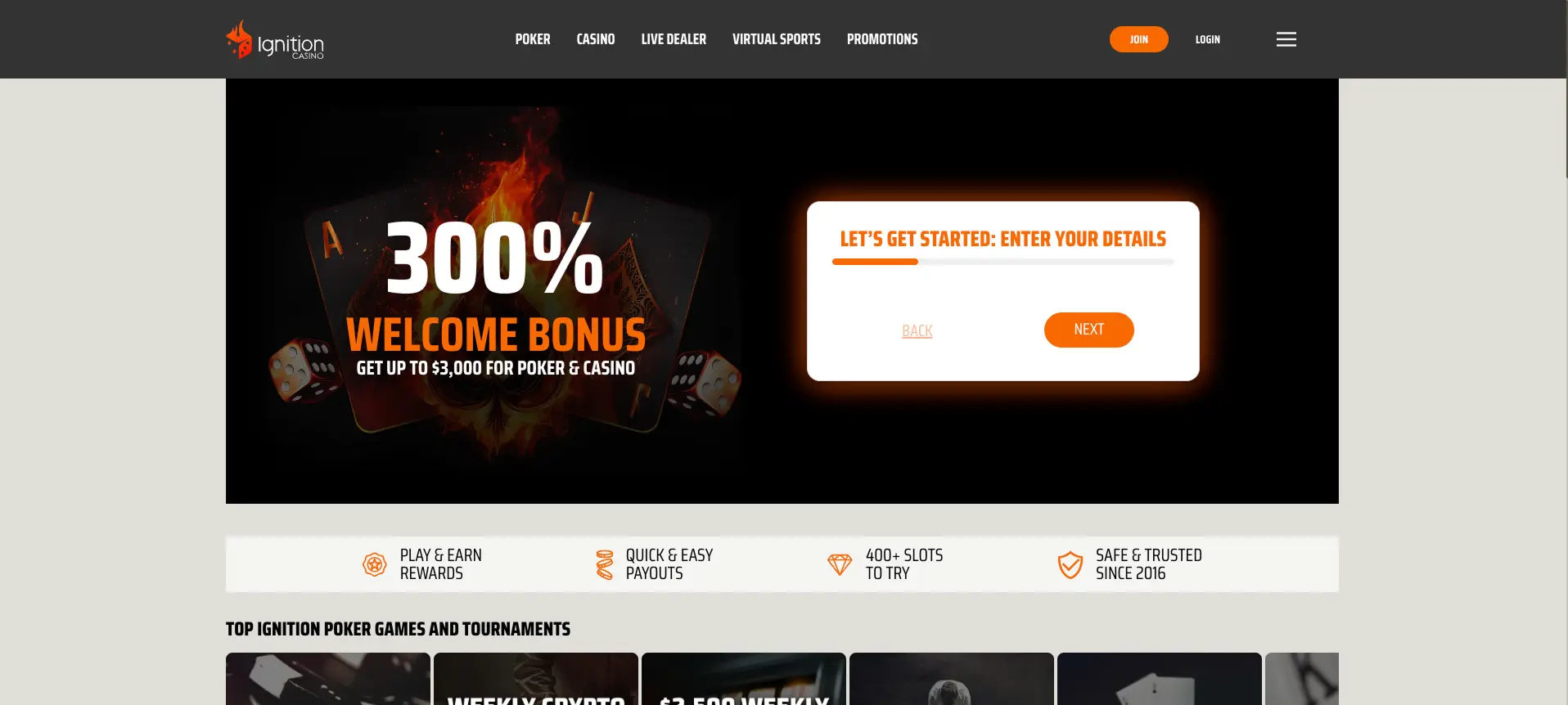 Ignition Casino review as an online gambling platform with poker and casino gaming options