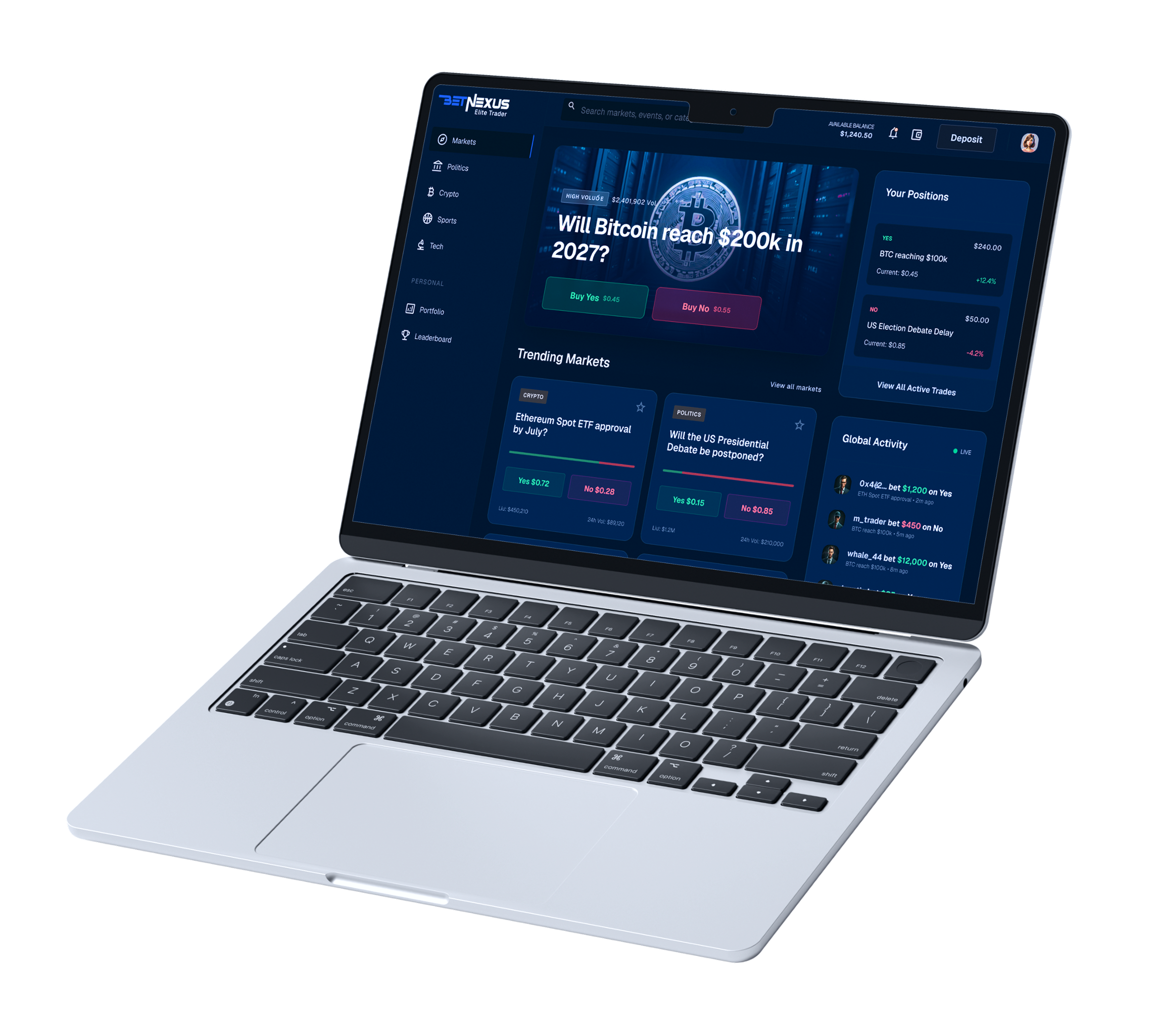 Prediction Market Platform Mobile App UI Mockup