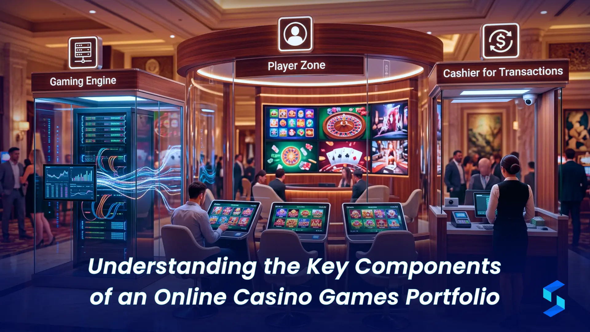 Key components of an online casino games portfolio including slots table games and live casino content