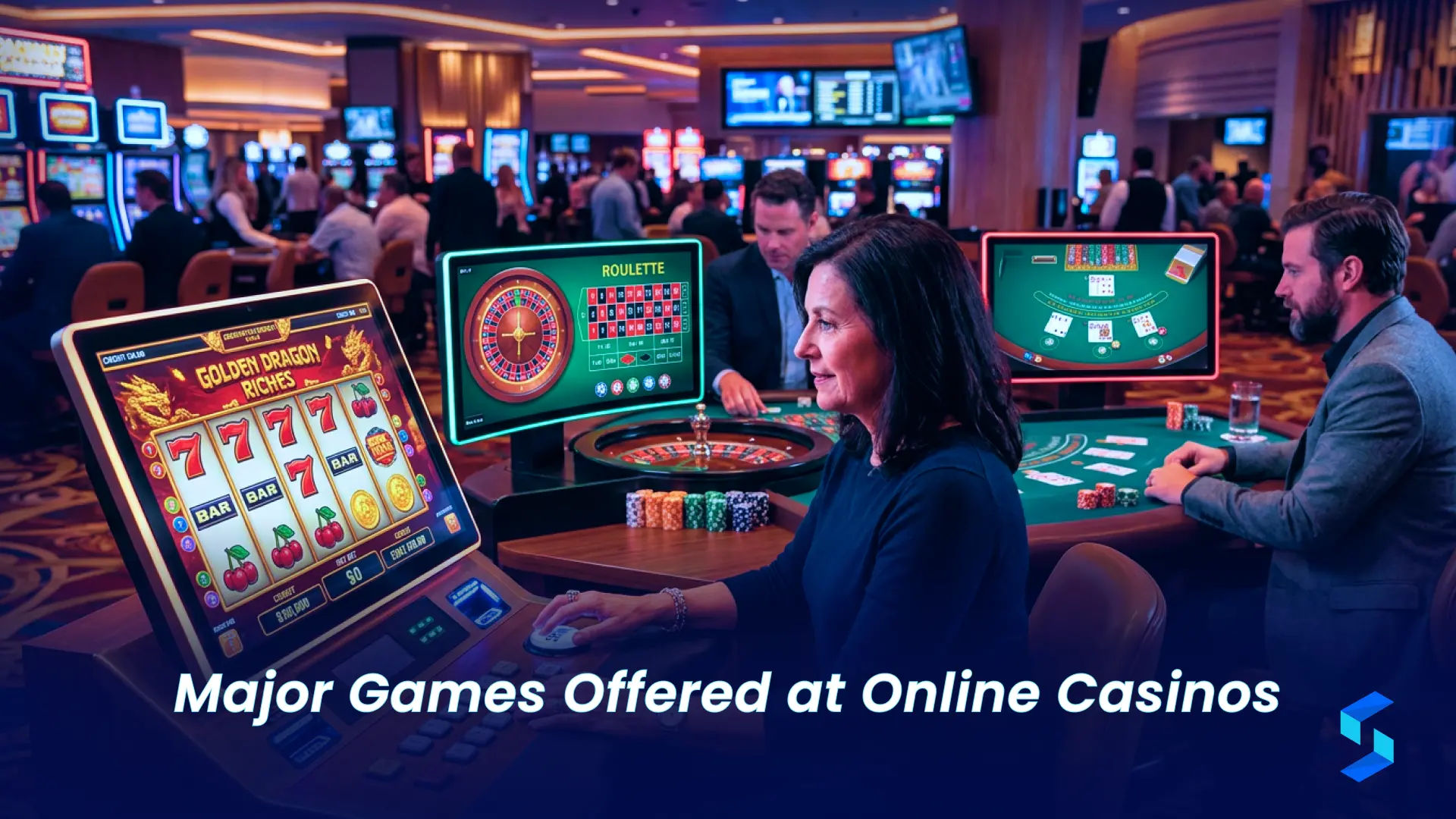 Major games offered at online casinos including slots roulette blackjack poker and live dealer games