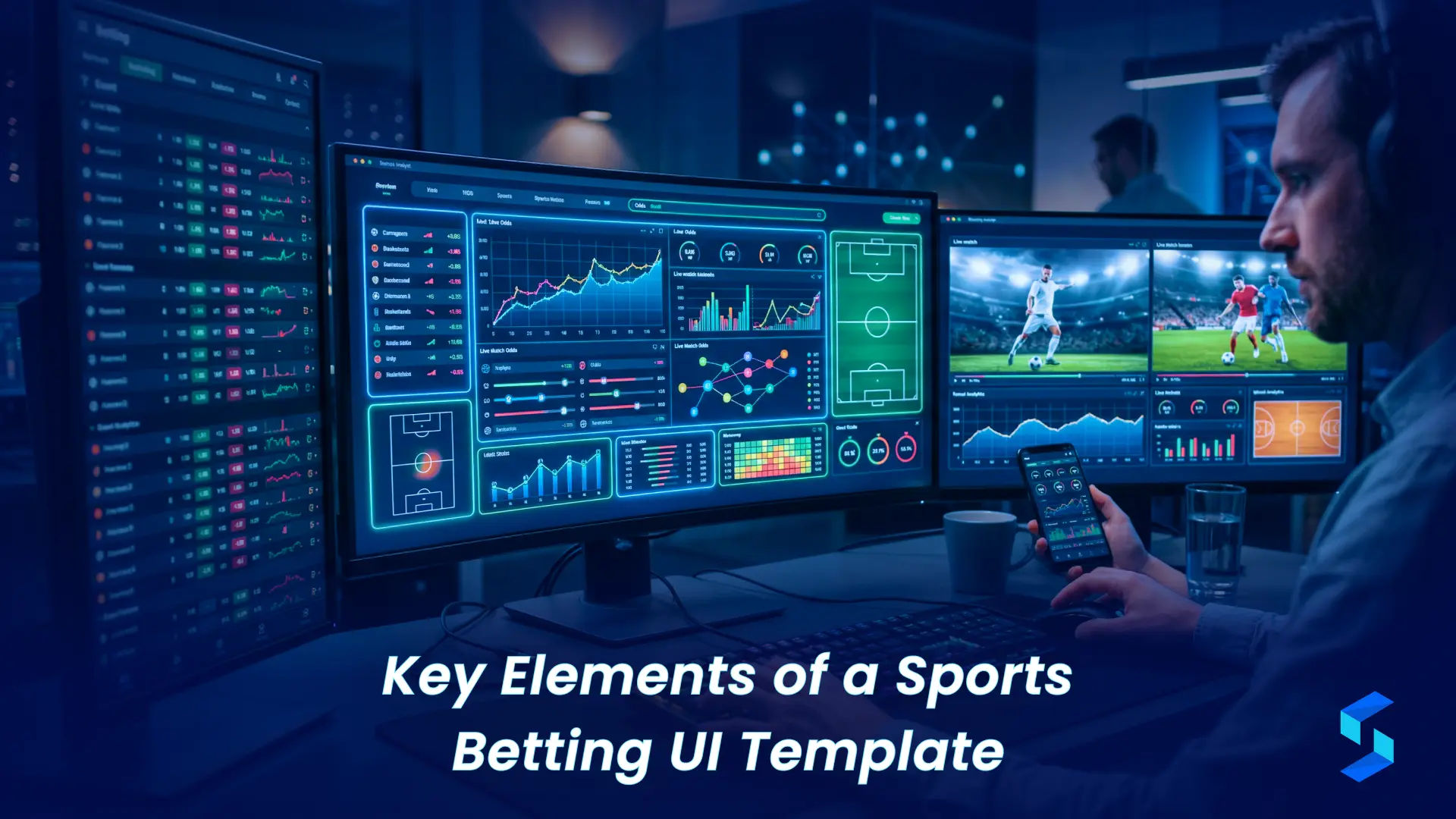 Key elements of a sports betting UI template including odds layout navigation and dashboard