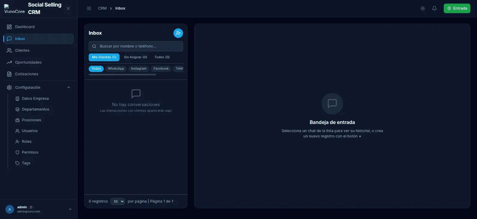 VUNO CRM - Plataforma de Social Selling con bandeja unificada