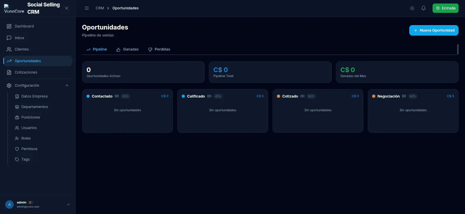 VUNO CRM - Plataforma de Social Selling con bandeja unificada