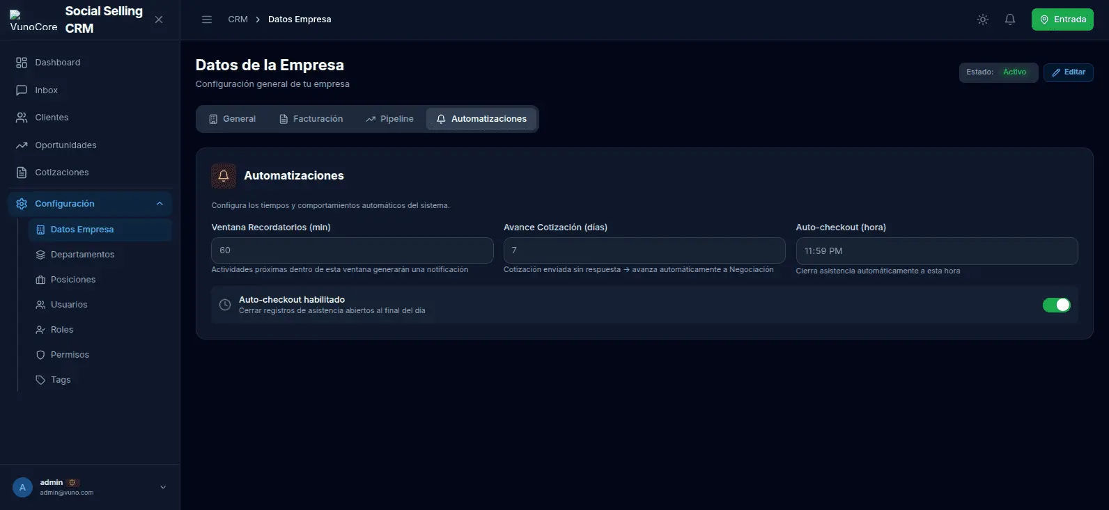 VUNO CRM - Plataforma de Social Selling con bandeja unificada