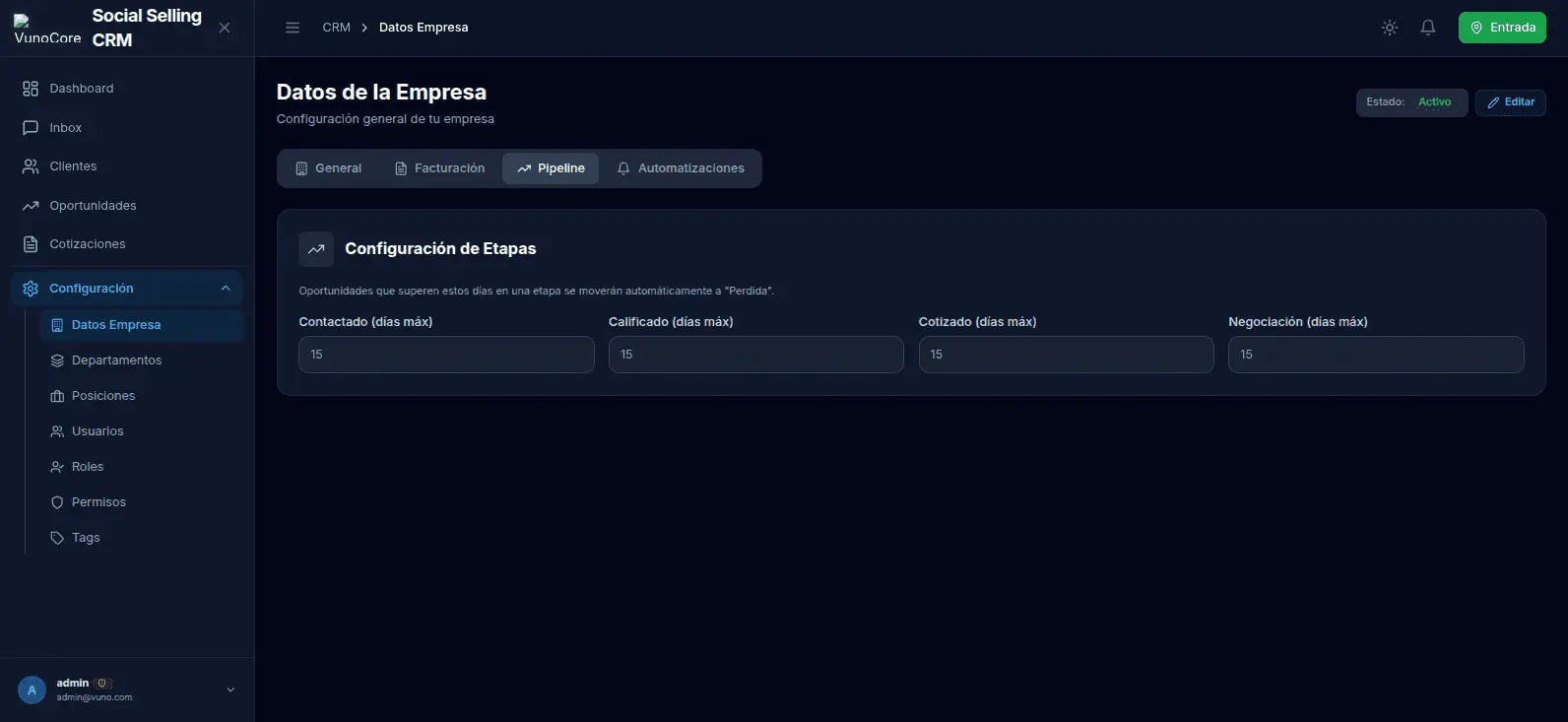 VUNO CRM - Plataforma de Social Selling con bandeja unificada