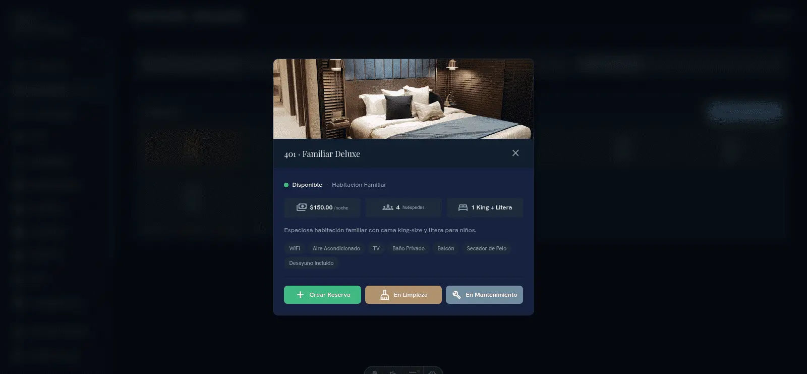 VUNO RESERVATIONS - Sistema de Gestión Hotelera PMS con panel de recepción