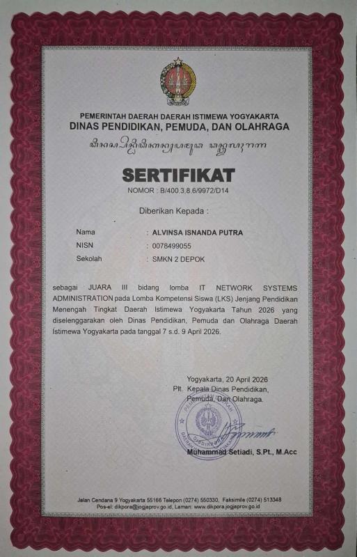 3rd Place in the 2026 DIY Province ITNSA LKS - Certificate or achievement image