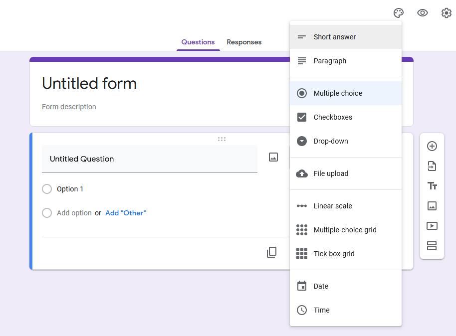 menu pada kolom google form