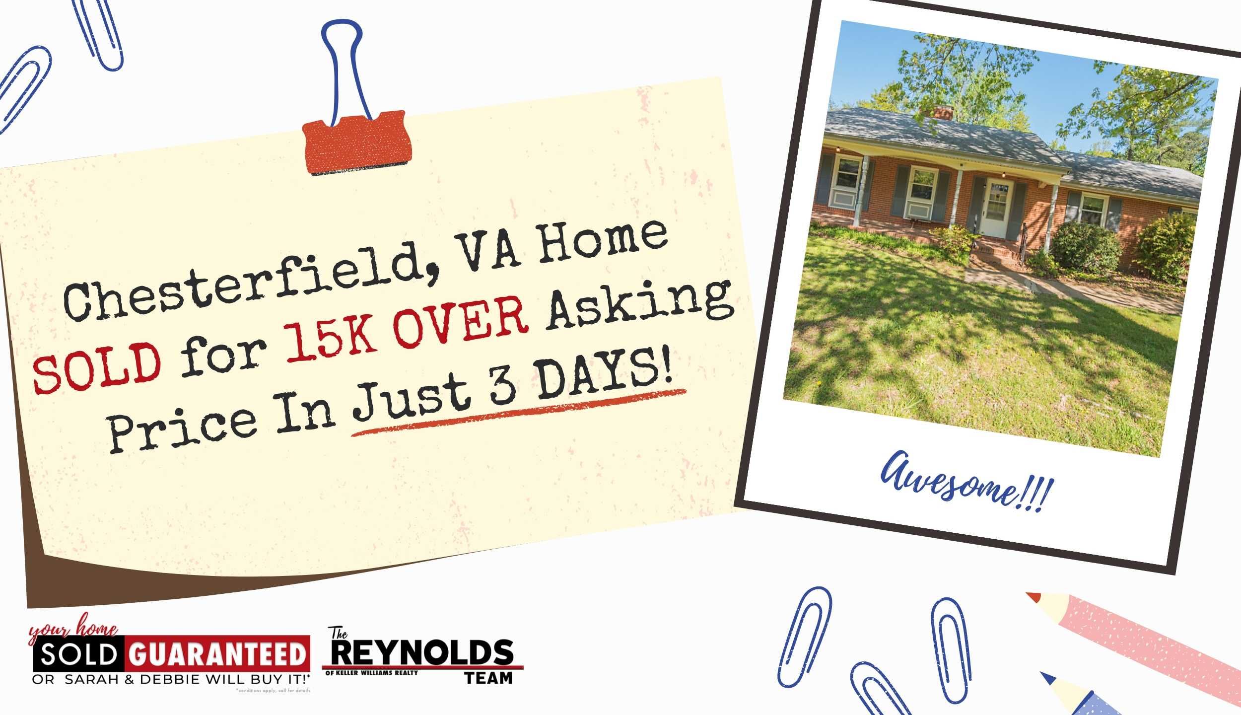 Chesterfield, VA Home SOLD FOR 15K OVER ASKING PRICE IN JUST 3 DAYS!