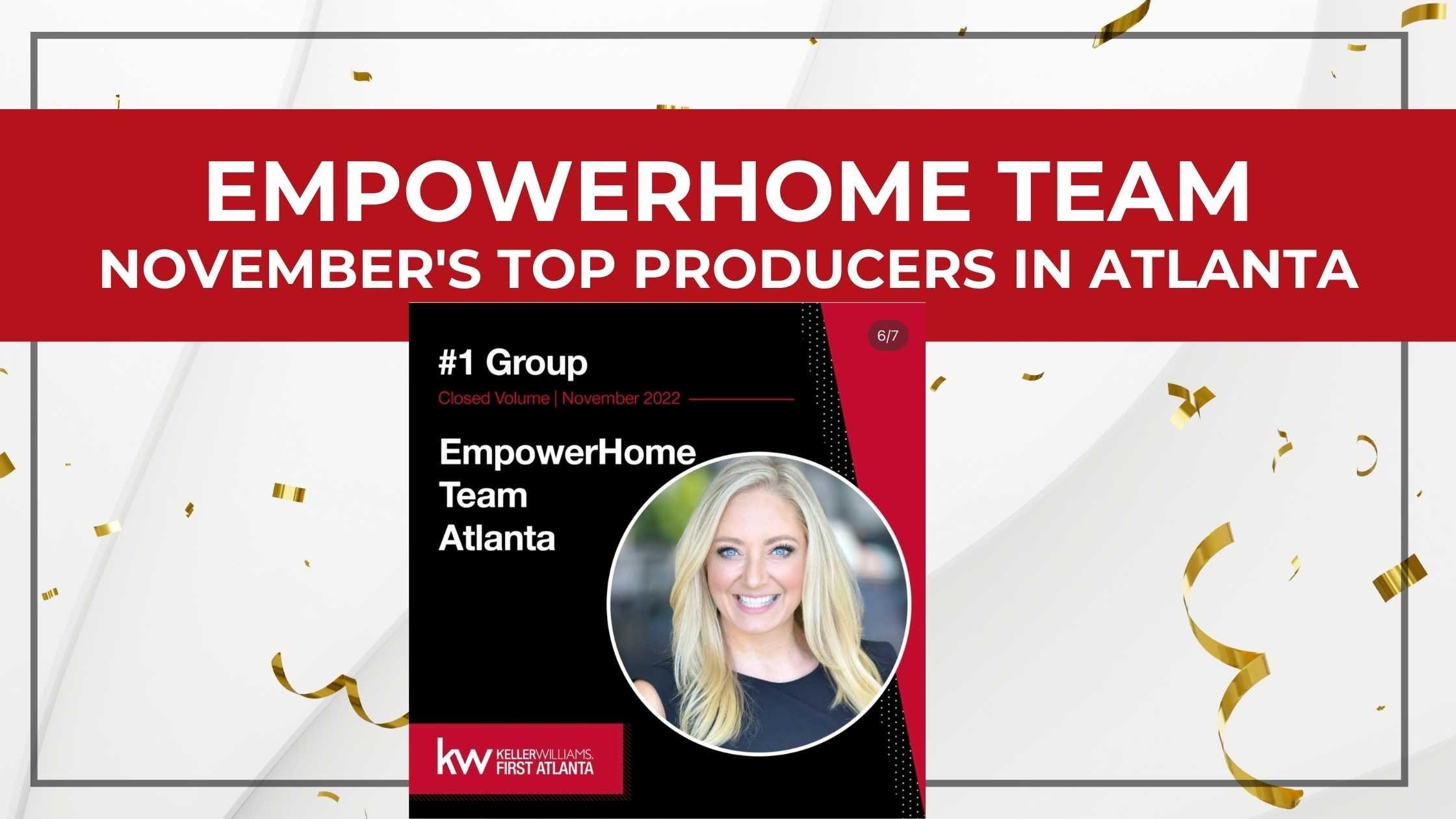 EmpowerHome Team Atlanta named the TOP real estate group in November by Keller Williams First Atlanta