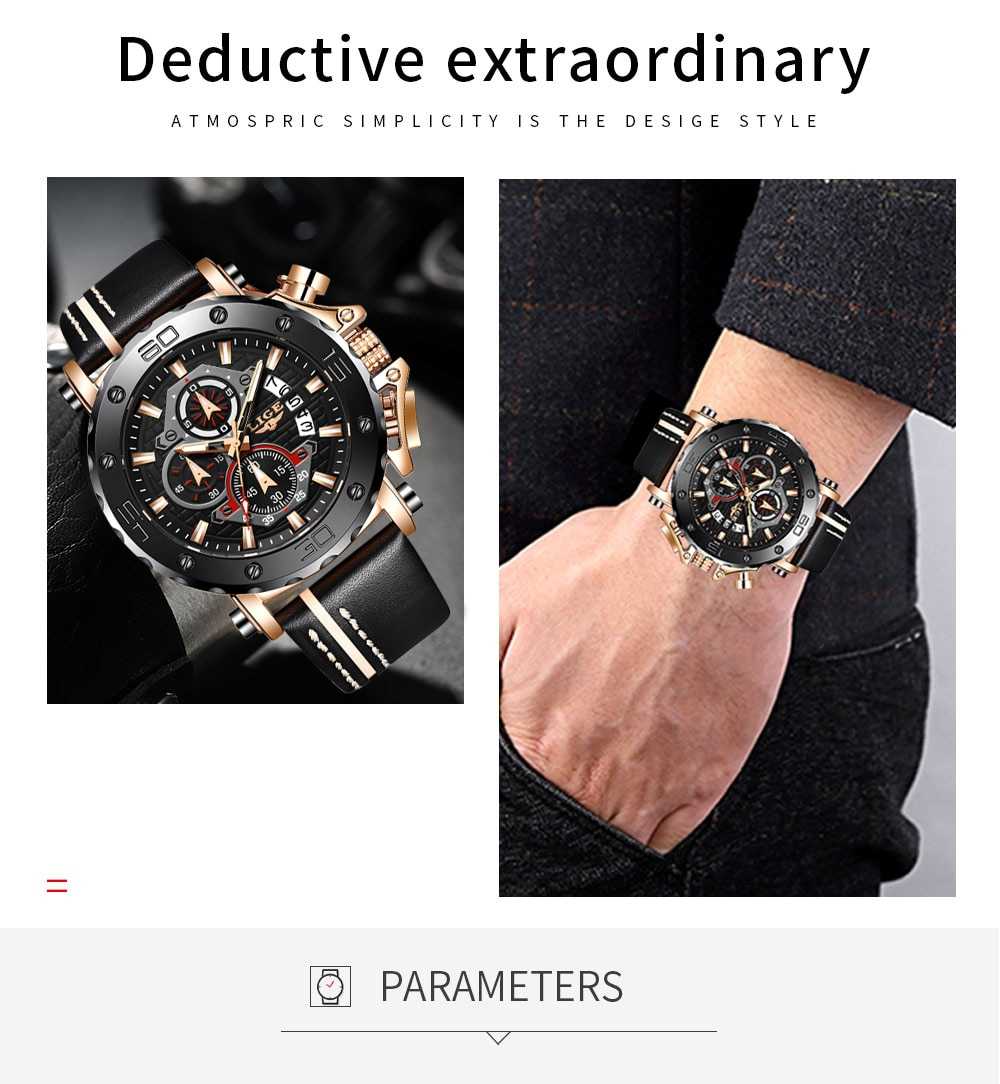 LIGE 2022 New Business Learther Mens Watches Top Brand Luxury Quartz Watch For Men Waterproof Sport Big Dial Military Wristwatch