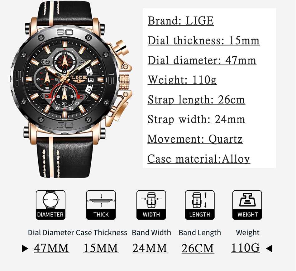 LIGE 2022 New Business Learther Mens Watches Top Brand Luxury Quartz Watch For Men Waterproof Sport Big Dial Military Wristwatch