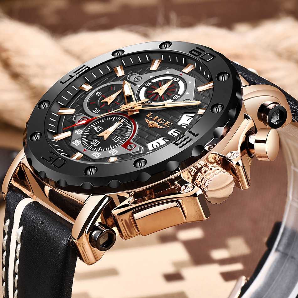 LIGE 2022 New Business Learther Mens Watches Top Brand Luxury Quartz Watch For Men Waterproof Sport Big Dial Military Wristwatch