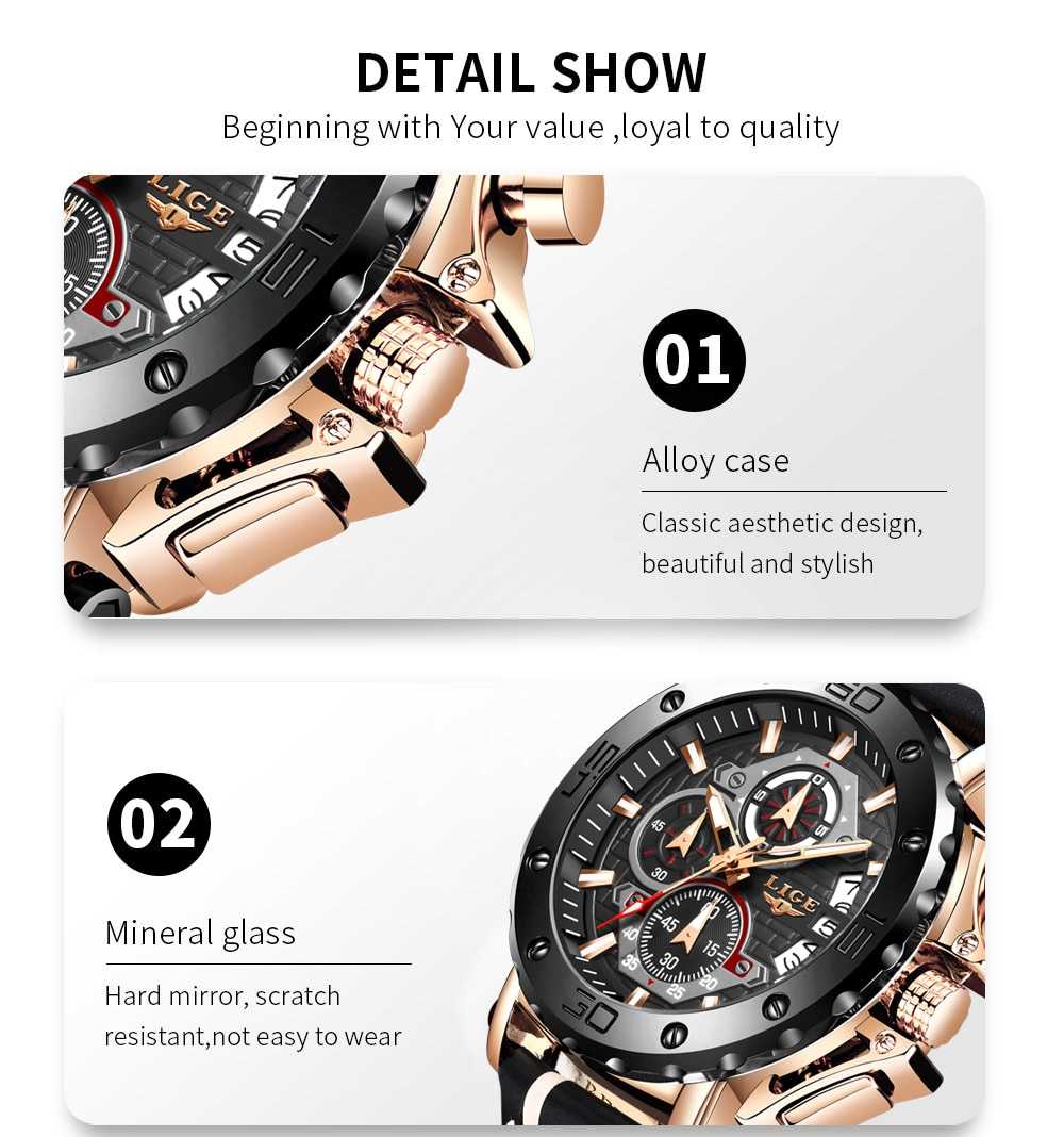 LIGE 2022 New Business Learther Mens Watches Top Brand Luxury Quartz Watch For Men Waterproof Sport Big Dial Military Wristwatch