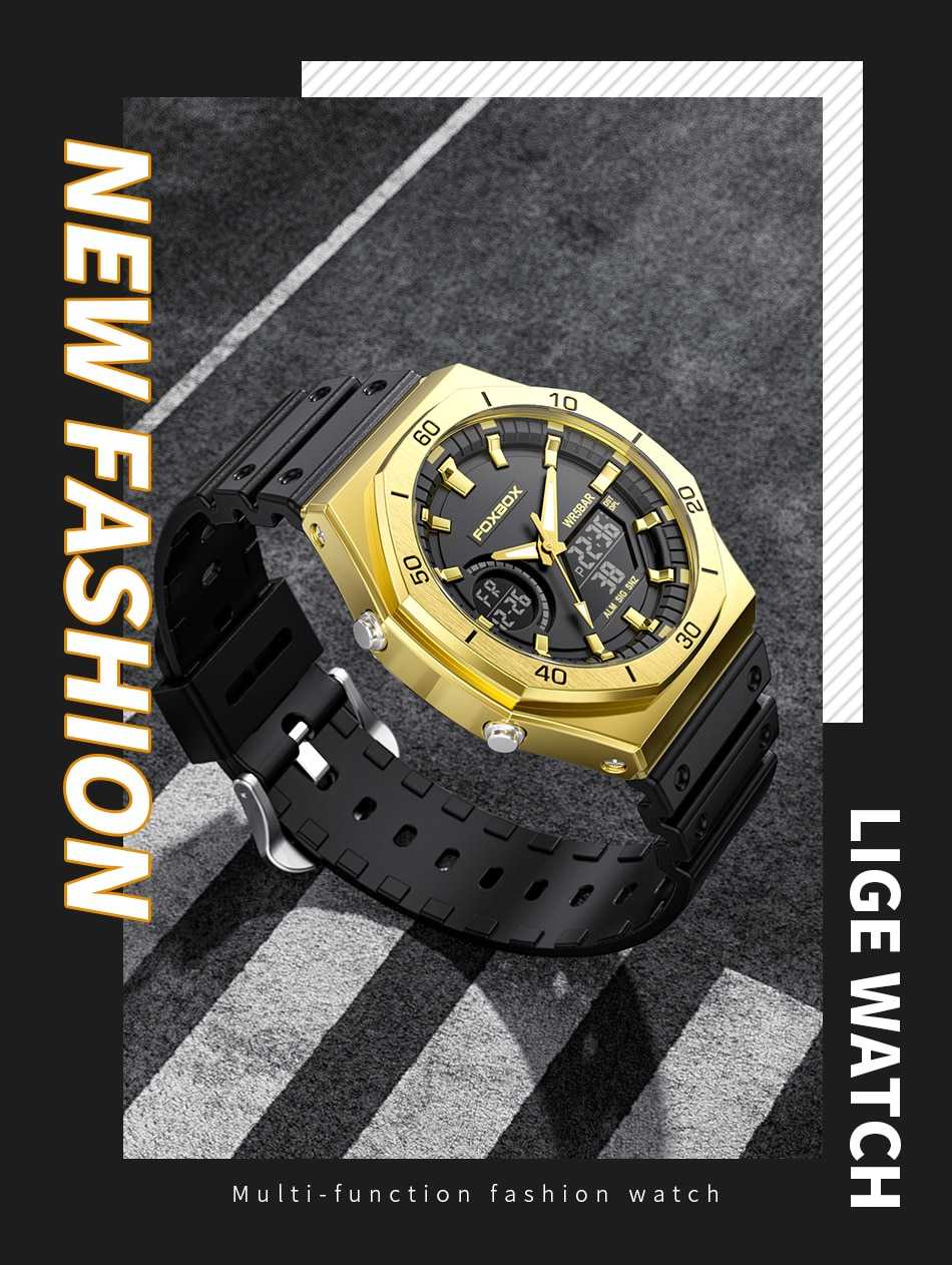 LIGE Brand FOXBOX Sport Fashion Quartz Mens Watch Dual Display Digital Casual 50M Waterproof Man Watch Clock Luminous Wristwatch