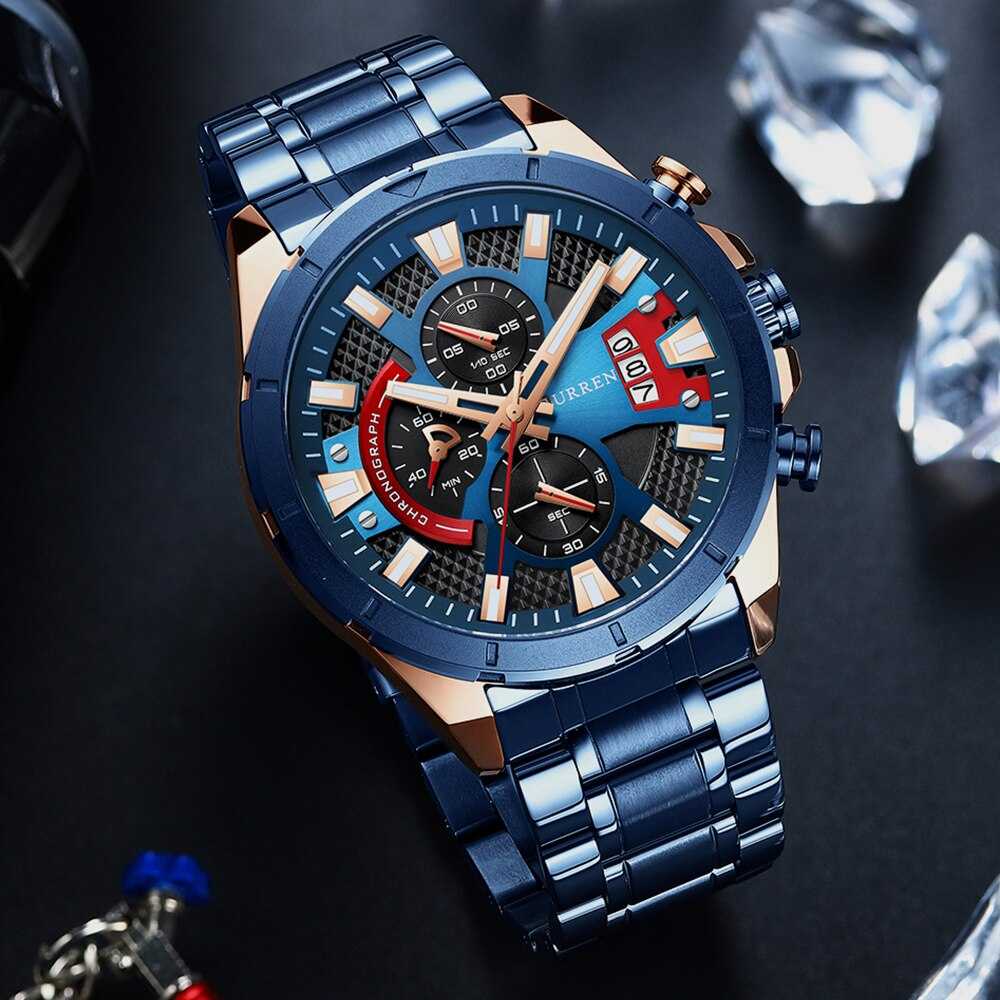 CURREN Watches Mens 2021 Top Brand Luxury Casual Steel Quartz Business Clock Male Sport Waterproof Date Chronograph