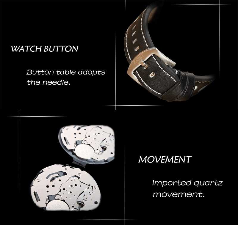 Sports Watch Men Waterproof Quartz Japan Movement Alloy Round Big Dial Leather Strap Man Watches LED Dual Display Clock AMST3016