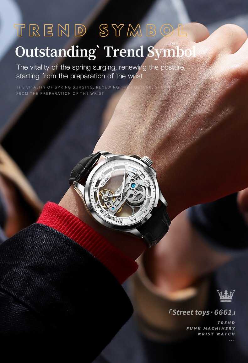 OLEVS Fashion Luxury Top Brand Automatic Mechanical Watch 30M Waterproof Watch Leather Skeleton Dial Men WatchRelogio Masculino