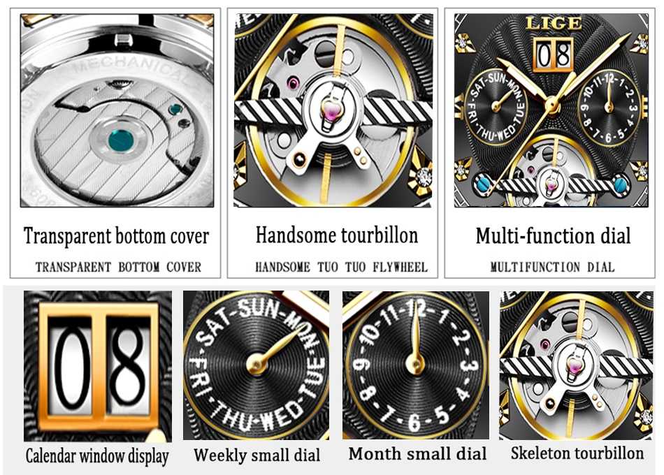 Relogio Masculino LIGE 2022 Men's Self-Wind Tourbillon Mechanical Watches Water Resistant Automatic Skeleton Watch Men Relojes