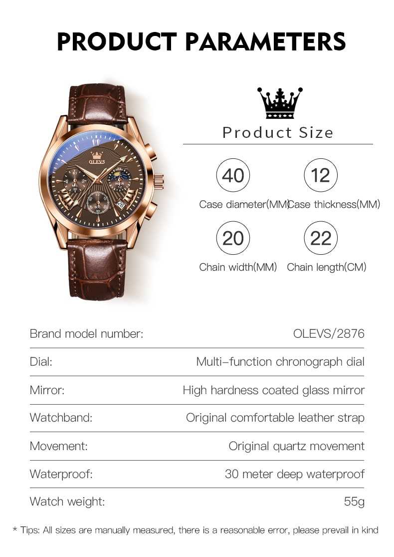 OLEVS 2876 Multifunctional Luxury Genuine Leather Strap Watches for Men Quartz Sport Waterproof Men Wristwatches Luminous