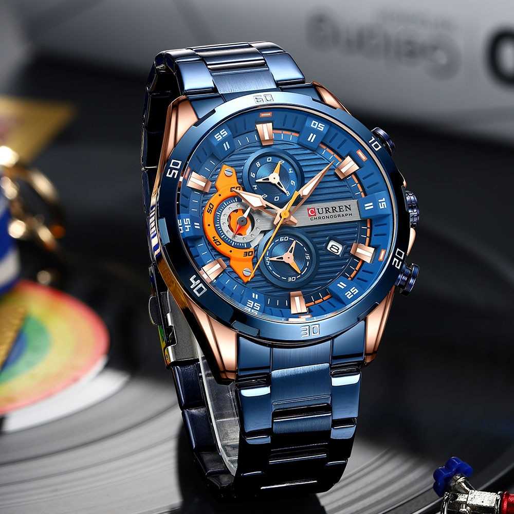 CURREN Chronograph 2022 Sports Wrist Watches for Men Waterproof Watches Stainless Steel Wristwatches Quartz Luminous Male Clock