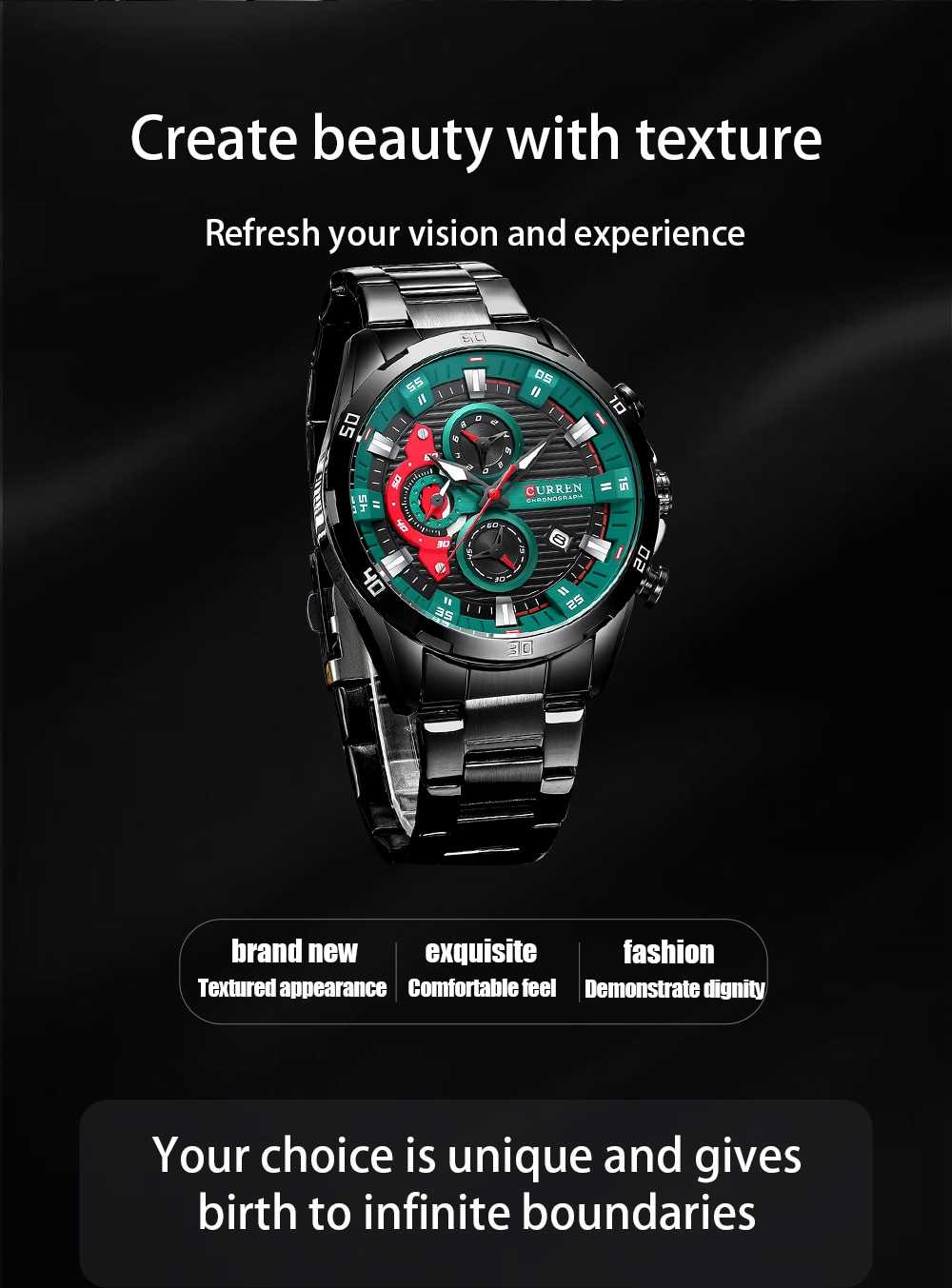 CURREN Chronograph 2022 Sports Wrist Watches for Men Waterproof Watches Stainless Steel Wristwatches Quartz Luminous Male Clock