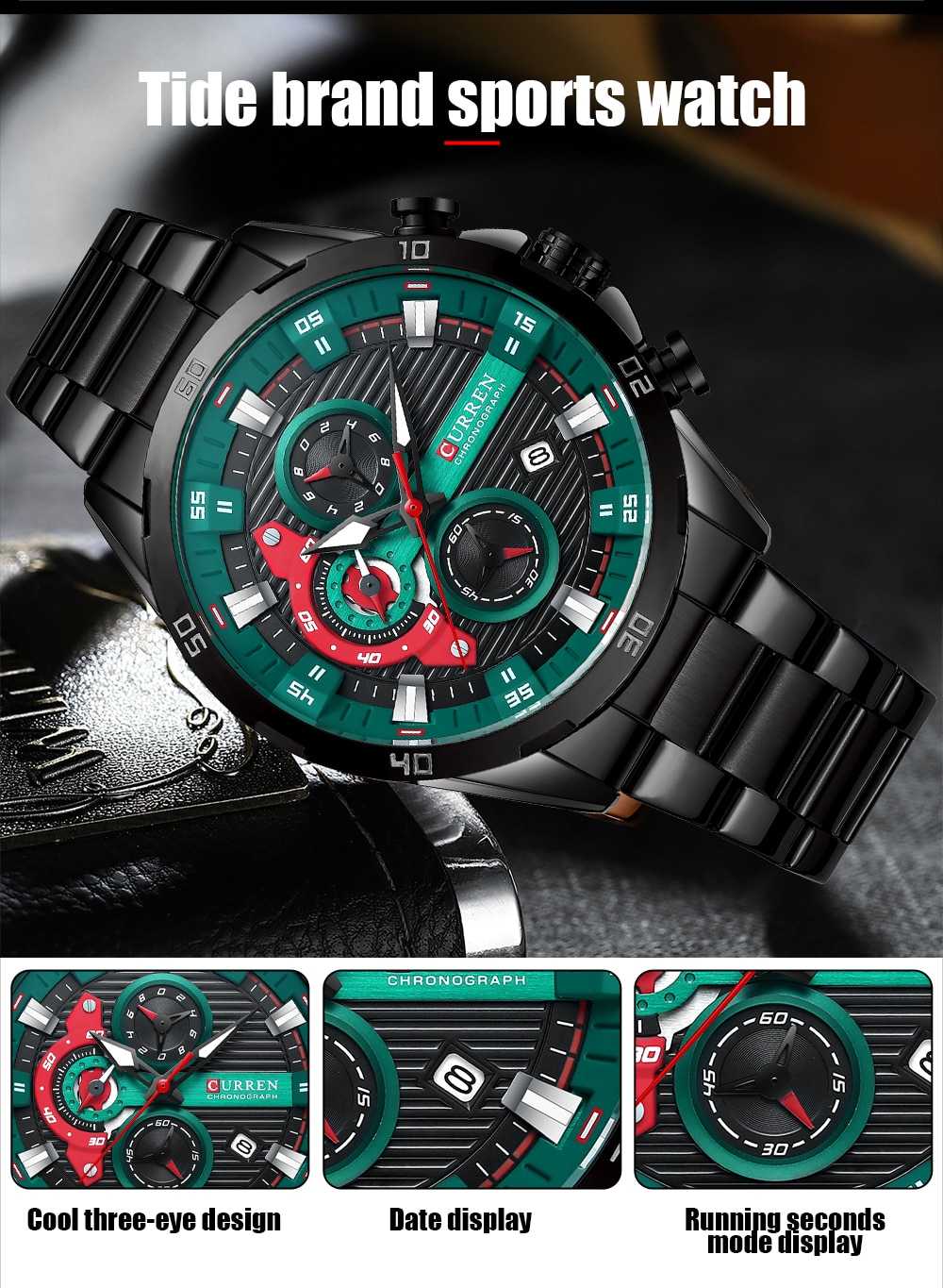 CURREN Chronograph 2022 Sports Wrist Watches for Men Waterproof Watches Stainless Steel Wristwatches Quartz Luminous Male Clock